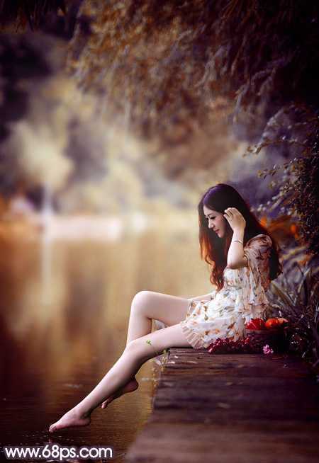 ‘Photoshop为水景美女图片打造出高对比的暖色特效‘