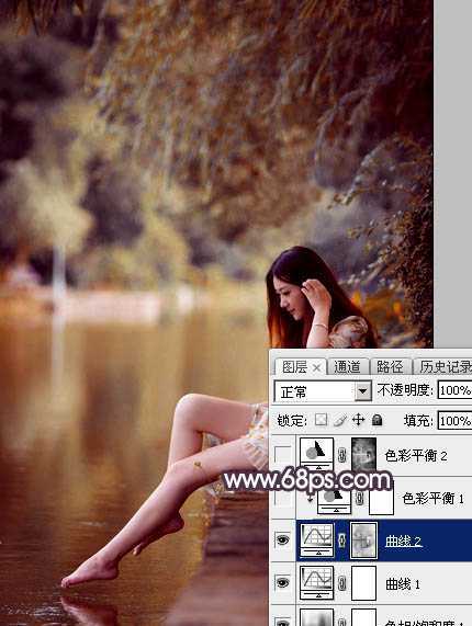 ‘Photoshop为水景美女图片打造出高对比的暖色特效‘