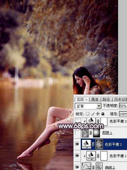 ‘Photoshop为水景美女图片打造出高对比的暖色特效‘
