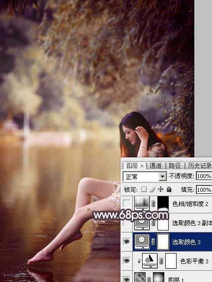 ‘Photoshop为水景美女图片打造出高对比的暖色特效‘