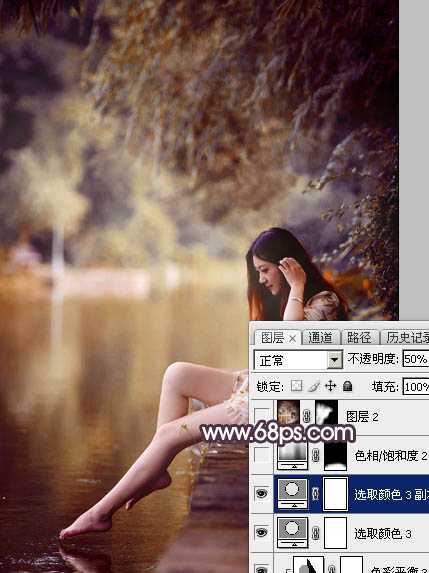 ‘Photoshop为水景美女图片打造出高对比的暖色特效‘