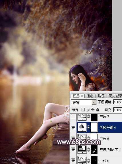 ‘Photoshop为水景美女图片打造出高对比的暖色特效‘