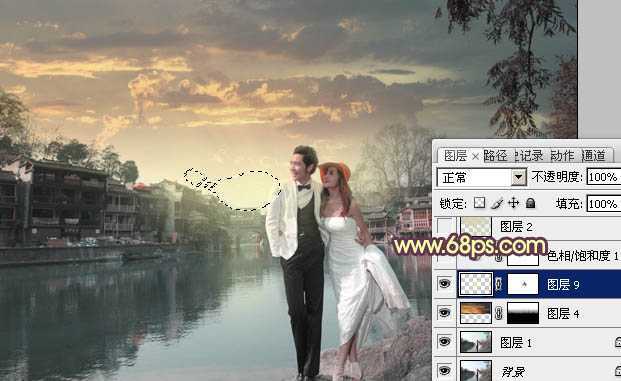‘Photoshop将古镇婚片调制出漂亮的霞光色效果‘