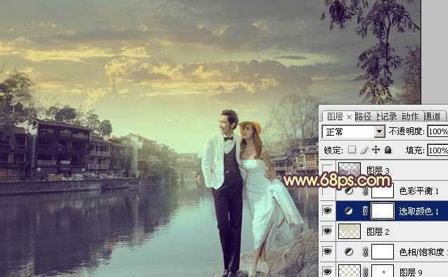 ‘Photoshop将古镇婚片调制出漂亮的霞光色效果‘
