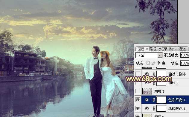 ‘Photoshop将古镇婚片调制出漂亮的霞光色效果‘