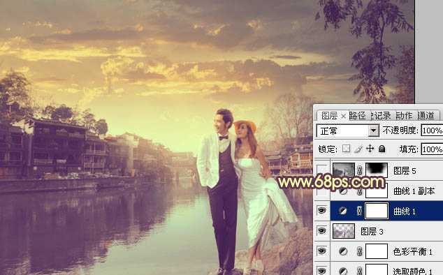 ‘Photoshop将古镇婚片调制出漂亮的霞光色效果‘
