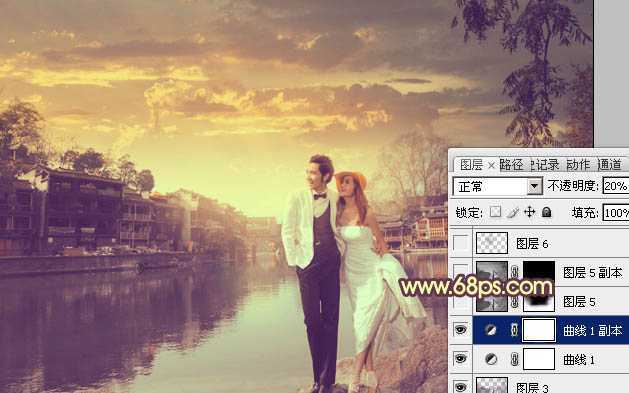 ‘Photoshop将古镇婚片调制出漂亮的霞光色效果‘