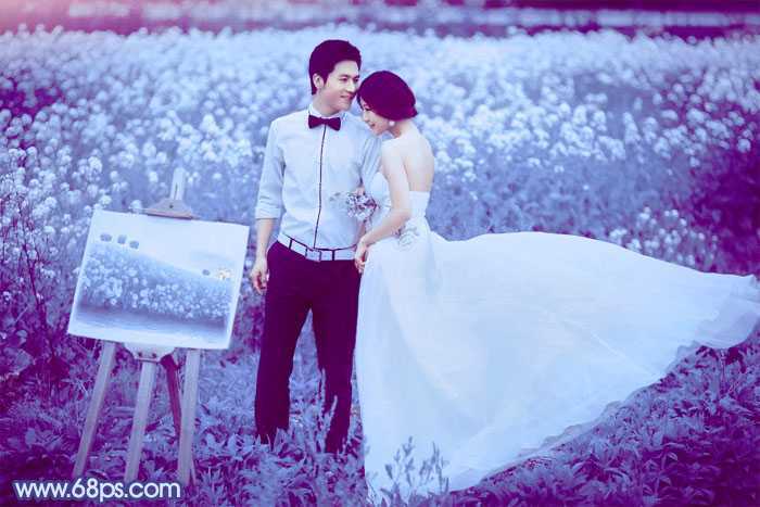 ‘Photoshop将油菜花婚片打造出梦幻的蓝色效果‘