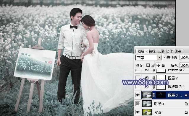 ‘Photoshop将油菜花婚片打造出梦幻的蓝色效果‘