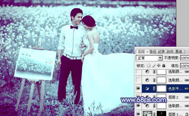 ‘Photoshop将油菜花婚片打造出梦幻的蓝色效果‘