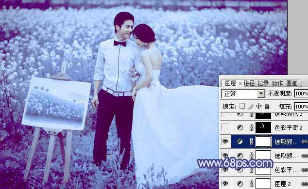 ‘Photoshop将油菜花婚片打造出梦幻的蓝色效果‘