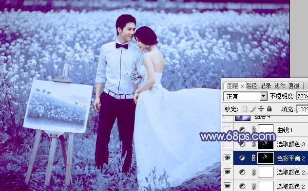 ‘Photoshop将油菜花婚片打造出梦幻的蓝色效果‘