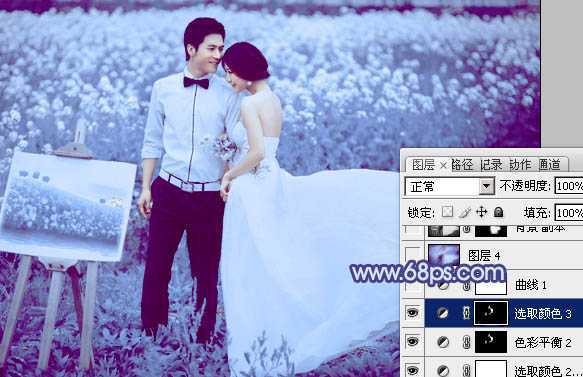 ‘Photoshop将油菜花婚片打造出梦幻的蓝色效果‘