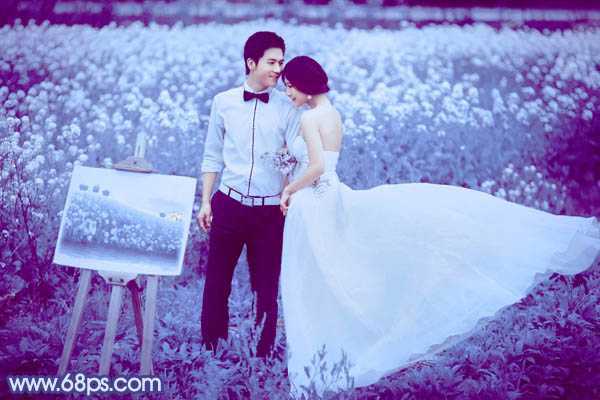‘Photoshop将油菜花婚片打造出梦幻的蓝色效果‘