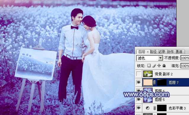 ‘Photoshop将油菜花婚片打造出梦幻的蓝色效果‘