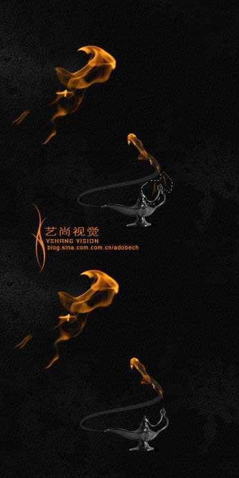 ‘photoshop利用火焰素材制作心形飘带图形‘