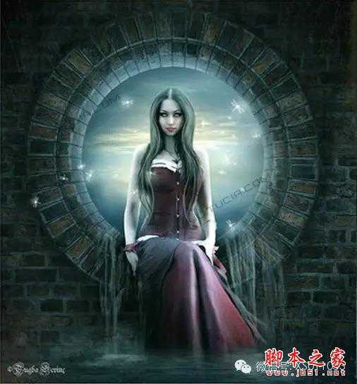 ‘PS合成坐在圆形魔幻窗台上的人物照片‘