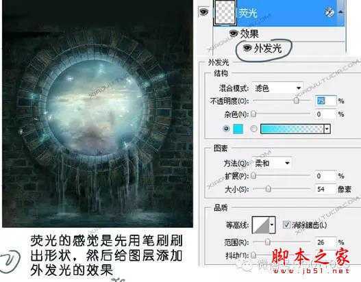 ‘PS合成坐在圆形魔幻窗台上的人物照片‘