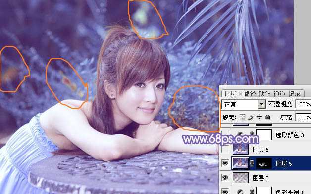 ‘Photoshop为夏日趴在石桌上的美女图片增加小清新淡蓝色‘