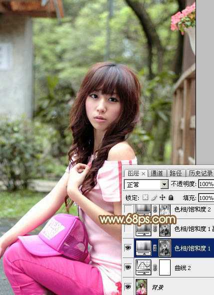 ‘Photoshop为木屋边的美女加上漂亮的阳光色‘