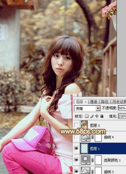 ‘Photoshop为木屋边的美女加上漂亮的阳光色‘