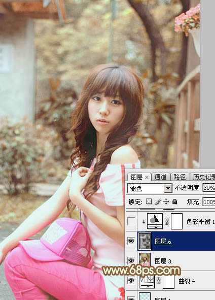 ‘Photoshop为木屋边的美女加上漂亮的阳光色‘