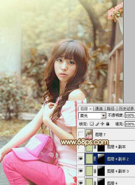 ‘Photoshop为木屋边的美女加上漂亮的阳光色‘