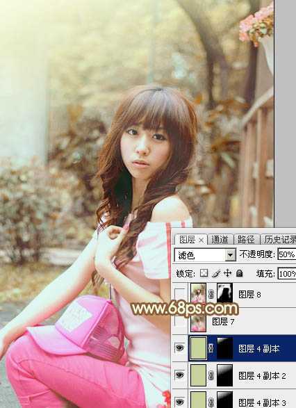‘Photoshop为木屋边的美女加上漂亮的阳光色‘
