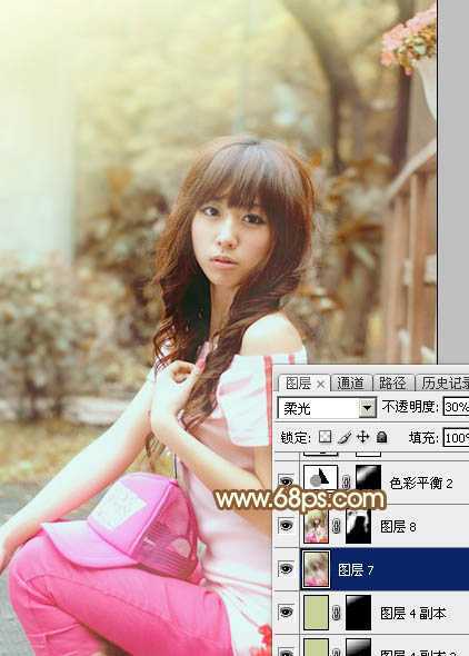 ‘Photoshop为木屋边的美女加上漂亮的阳光色‘