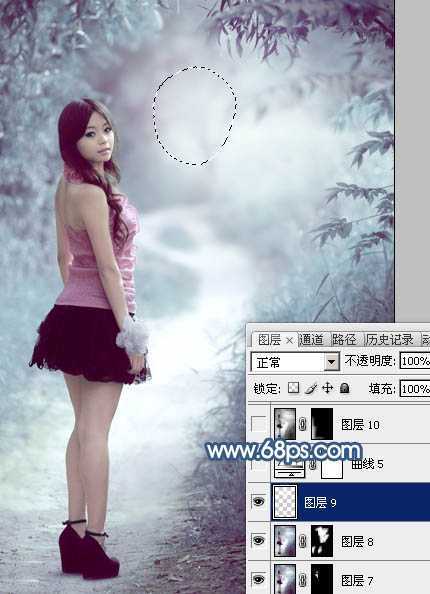 ‘Photoshop为树景美女图片打造梦幻的冷调青蓝色‘