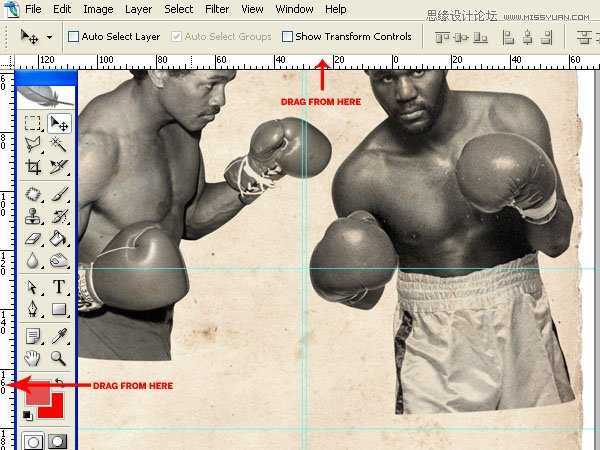 ‘Photoshop设计数十年前复古风格的拳击海报教程‘