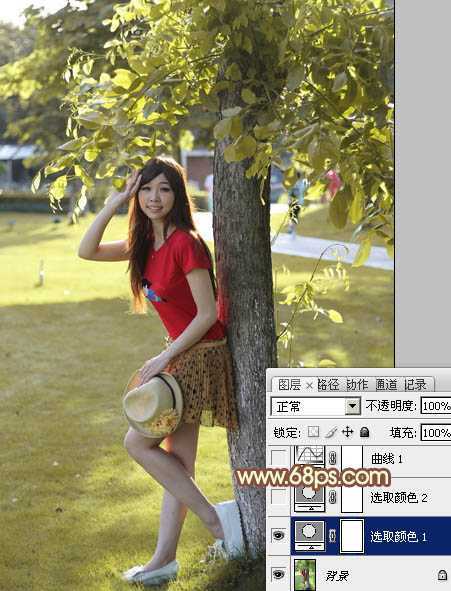 ‘photoshop快速为树下的人物调制出柔和的秋季黄褐色‘