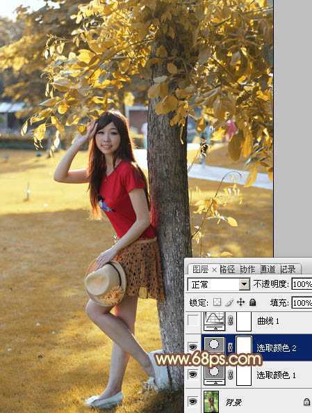 ‘photoshop快速为树下的人物调制出柔和的秋季黄褐色‘