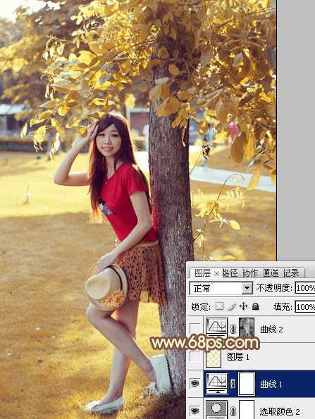‘photoshop快速为树下的人物调制出柔和的秋季黄褐色‘