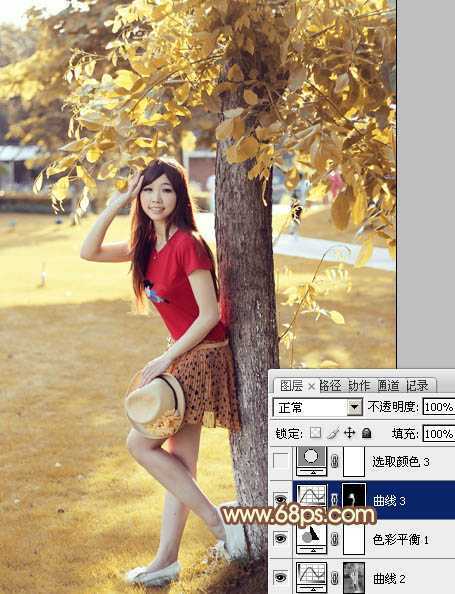 ‘photoshop快速为树下的人物调制出柔和的秋季黄褐色‘