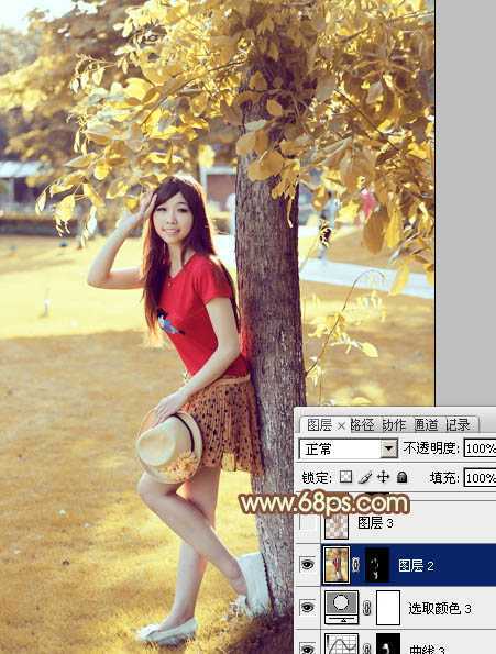 ‘photoshop快速为树下的人物调制出柔和的秋季黄褐色‘