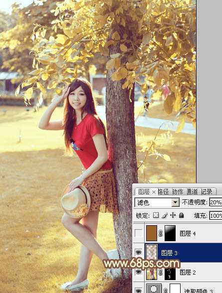 ‘photoshop快速为树下的人物调制出柔和的秋季黄褐色‘