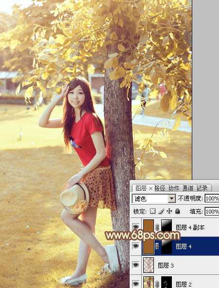 ‘photoshop快速为树下的人物调制出柔和的秋季黄褐色‘