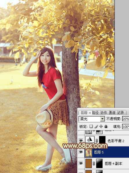 ‘photoshop快速为树下的人物调制出柔和的秋季黄褐色‘