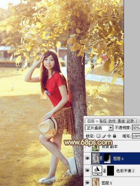 ‘photoshop快速为树下的人物调制出柔和的秋季黄褐色‘