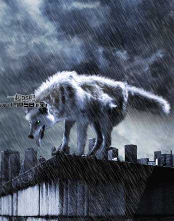 ‘photoshop合成制作出雨夜闪电绿色眼睛金刚狼‘