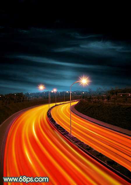 ‘Photoshop为公路图片渲染出漂亮的夜景灯光效果‘