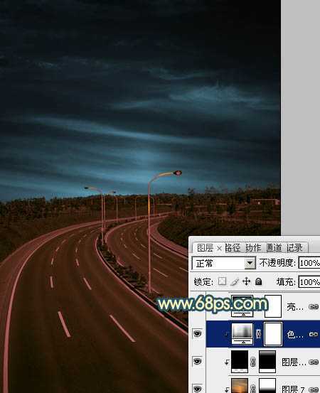 ‘Photoshop为公路图片渲染出漂亮的夜景灯光效果‘