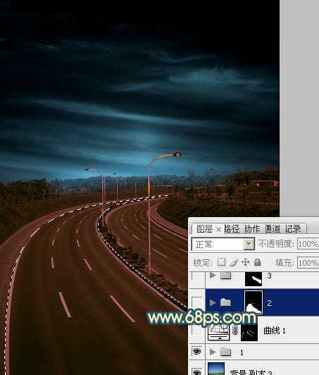 ‘Photoshop为公路图片渲染出漂亮的夜景灯光效果‘