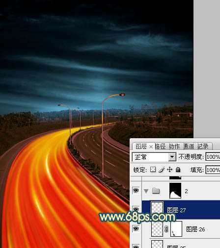 ‘Photoshop为公路图片渲染出漂亮的夜景灯光效果‘