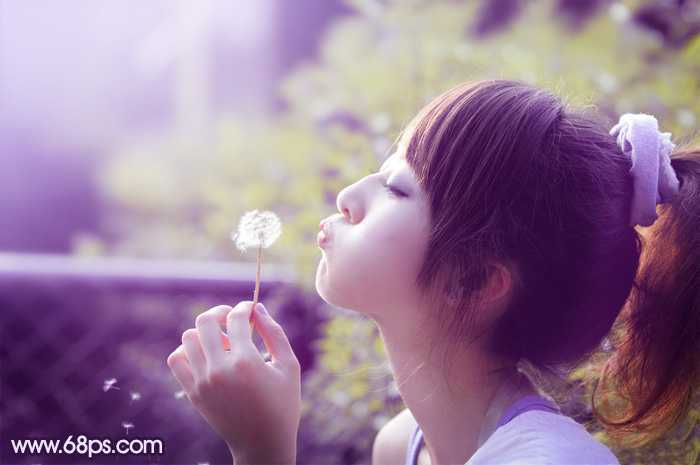 ‘Photoshop调出梦幻浪漫的蓝紫色外景美女图片‘