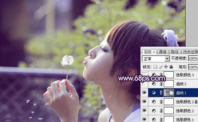 ‘Photoshop调出梦幻浪漫的蓝紫色外景美女图片‘