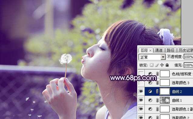 ‘Photoshop调出梦幻浪漫的蓝紫色外景美女图片‘