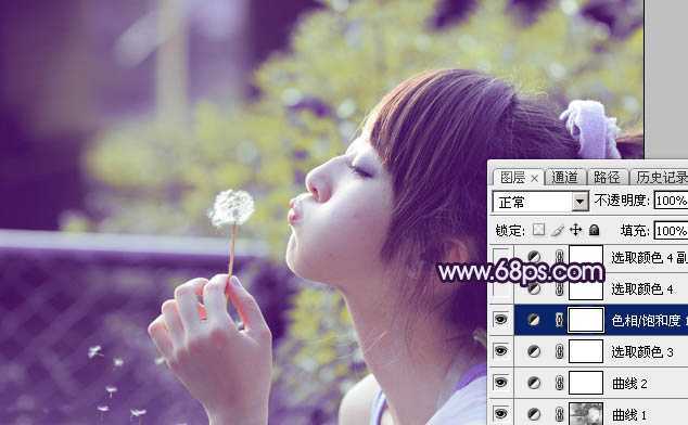 ‘Photoshop调出梦幻浪漫的蓝紫色外景美女图片‘