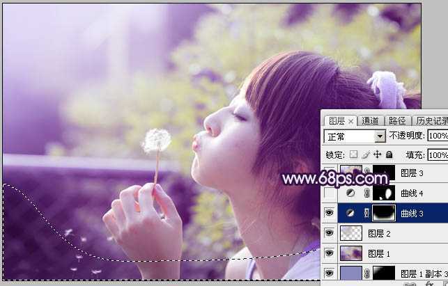 ‘Photoshop调出梦幻浪漫的蓝紫色外景美女图片‘